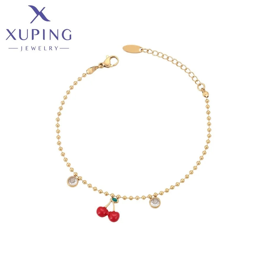T001142729 Xuping Jewelry 14K Gold Color Plated Fashion Link Chain Fruit Strawberry Charm Bracelet