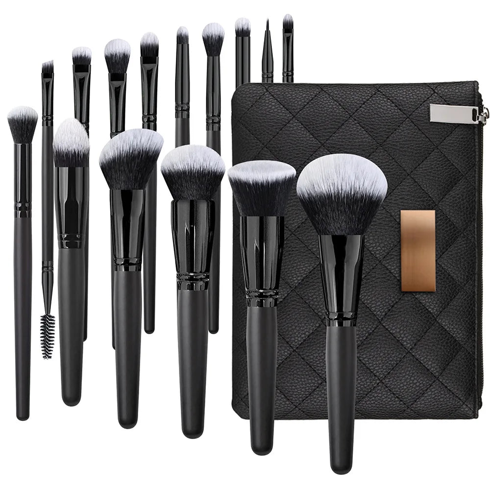 Luxury Professional Black Makeup Brush Set 15 Pcs Wholesale Custom Logo Tool Kit With Bag Box for Makeup Artists