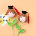 Creative Colorful Crochet Boy & Girl Graduates Branch with Leaves Wholesale Artificial Woolen Knitted Flower Ornament for Gift
