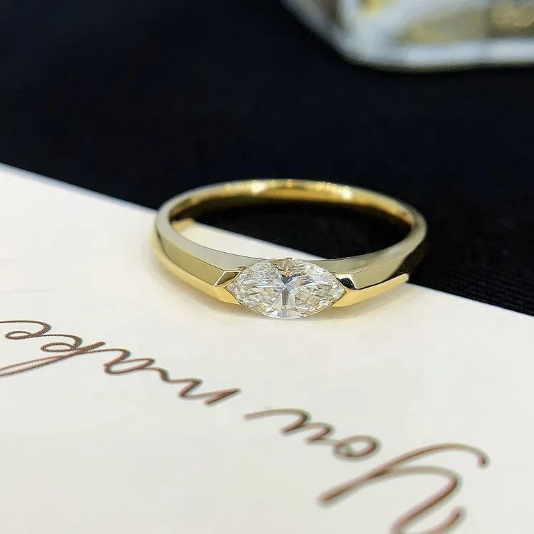 Ruyi Jewelry 14K Solid Gold Ring 0.5ct Lab Diamonds Marquise Cut Classic Wedding Ring for Women's Everyday Anniversary Gifts