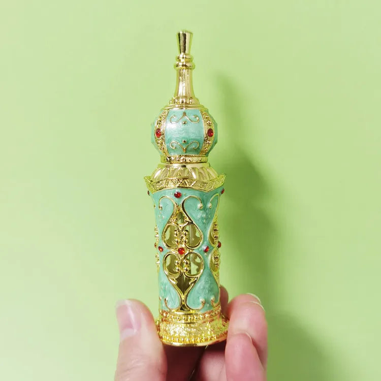12ml Dubai Style Metal Arabic Glass Essential Oil Attar Oil Perfume Bottle with Glass Sticker Fancy Attar Dubai Perfume Oil Bot