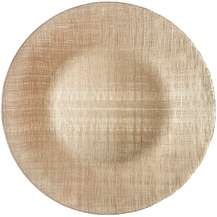 Custom Colors Gold Linen Glass Chargers Plate Steak Fruit Salad Food Serving Tray Plate Western Dinnerware for Wedding