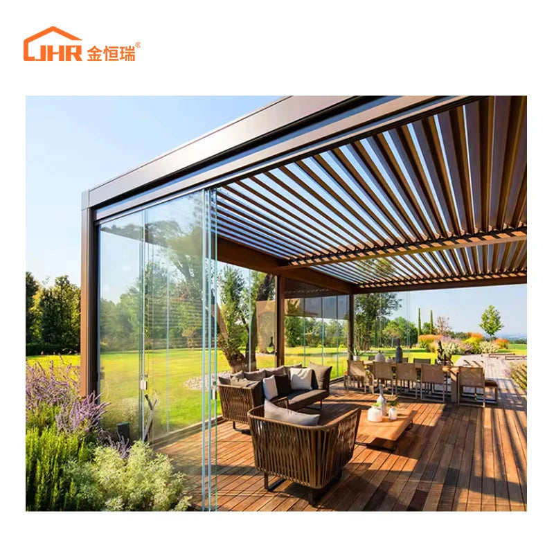 JHR 3X4 Electric Pavilion Waterproof Pergola Louvers Biological Climate Garden Greenhouse Aluminum Outdoor Gazebo