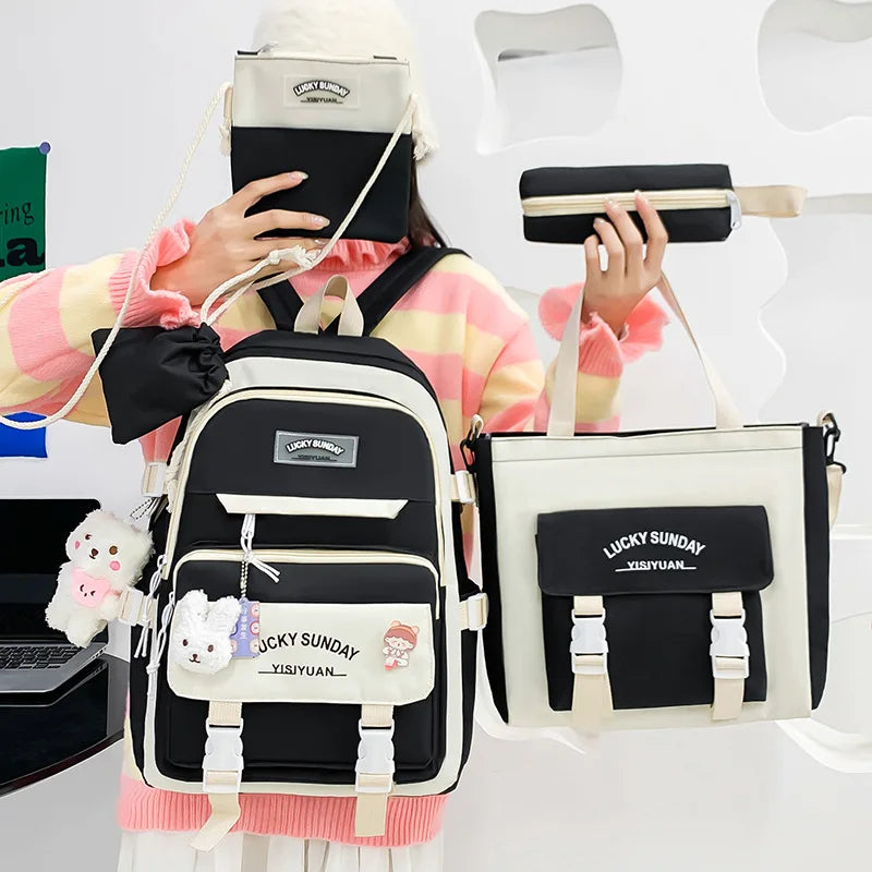 2024 New Cartoon 5-piece Children's Student Backpack Set Backpack Large Capacity Girl's Schoolbag