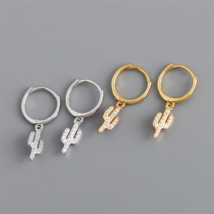 New Trendy 18k Gold 925 Sterling Silver Fashion Cactus Hoop Earrings for Women