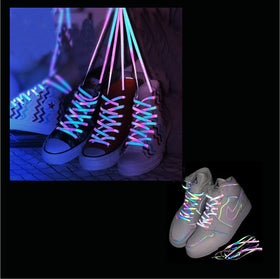 Factory Direct Sale High Light Strong Night Grey rainbow Fashion Reflective Polyester Rope Laces Shoelaces for Sports Shoes