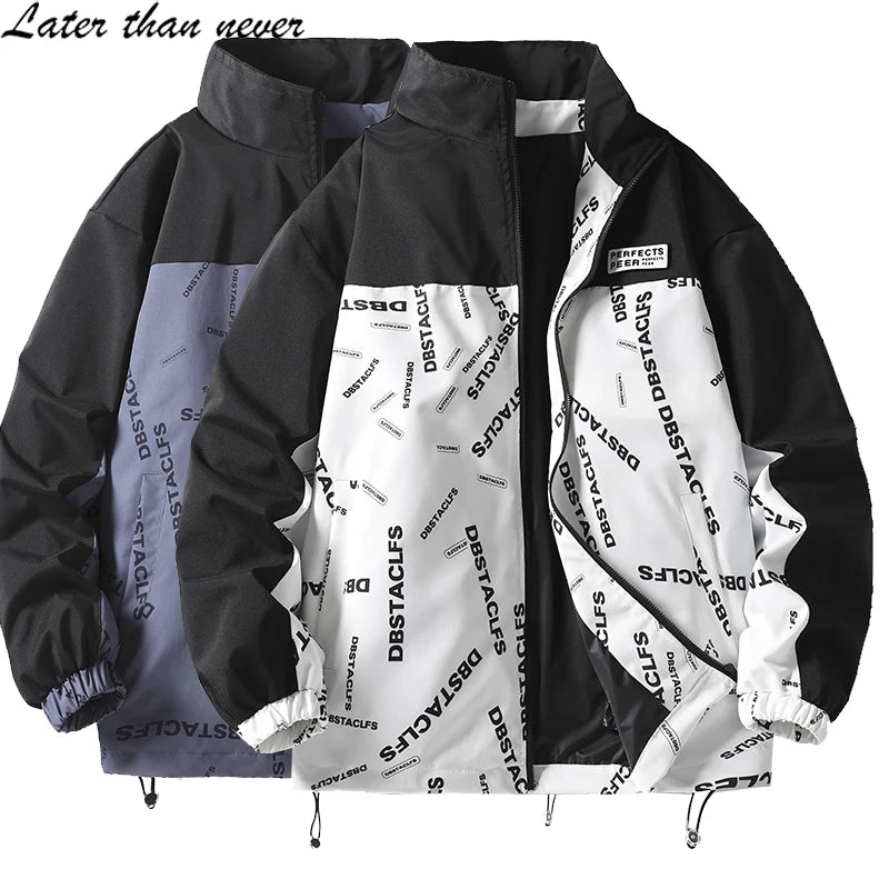Men's Casual Printed Street Jacket Lightweight Hooded Full Zipper Spring Windbreaker Thin Outerwear Top Wear