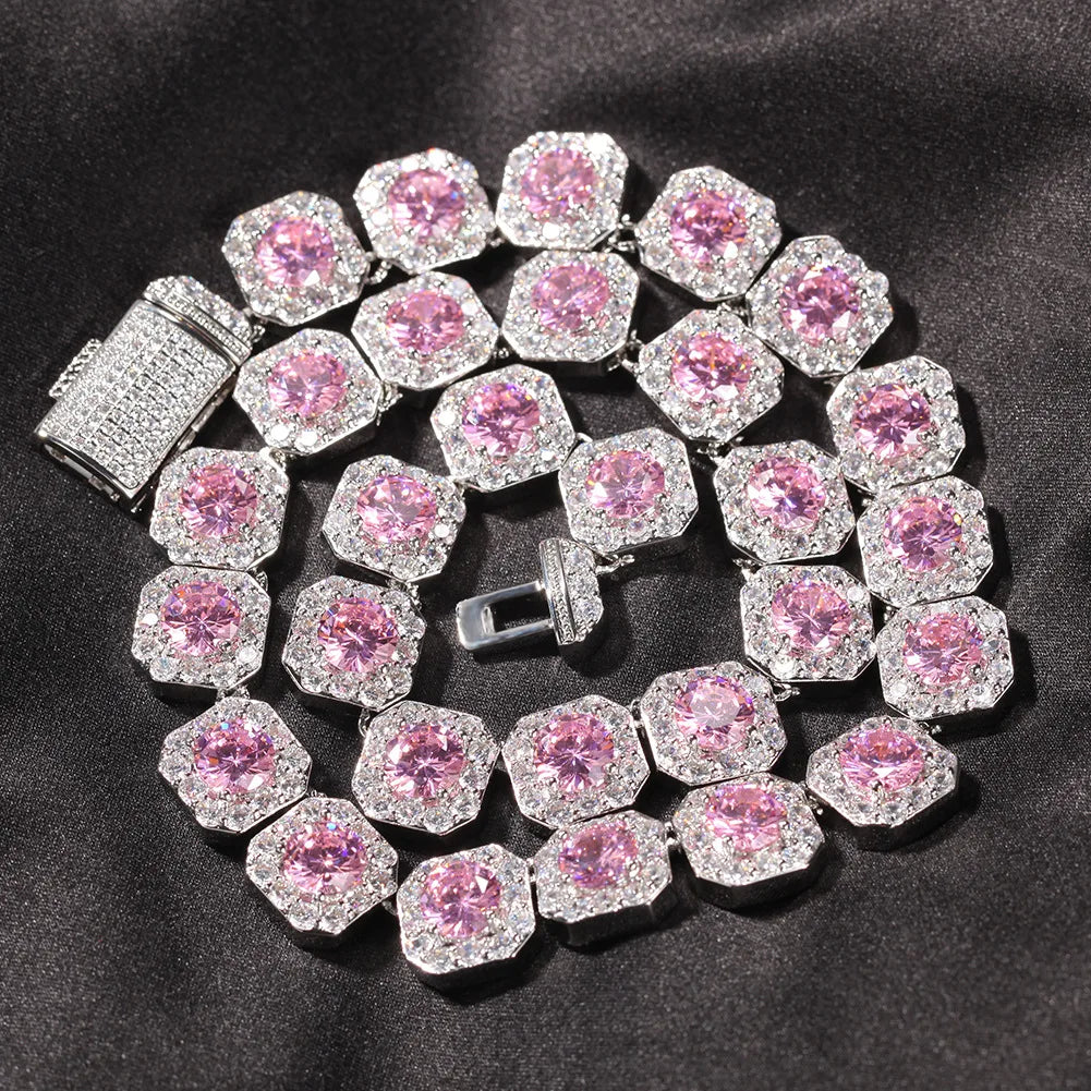 Hip Hop Zircon Rock Sugar Necklace with Trendy Personality pink and Yellow Zircon Necklace Accessories