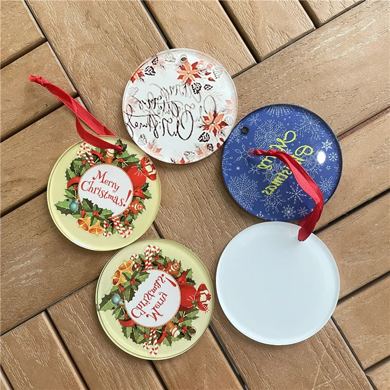 MDFSUB 3'' Round Sublimation Acrylic Ornaments Circle Hanging Ornament White Blanks Acrylic Sublimation Christmas Ornaments