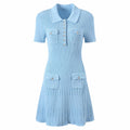 2024 Spring New Women's Exquisite Midi Knitted Dress Short-Sleeved Pit Striped Lapel Button Decoration Casual ODM Summer