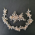 SLBRIDAL Handmade Alloy Flower Leaf Rhinestones Crystal Pearls Bridal Headband Hair Clip Barrettes Wedding Women Hair Jewelry