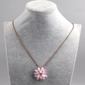 Romantic Pink Flowers Crystal Beads Simple Pendant Summer Long Rope Gold Alloy Chain Flower Necklace for Women
