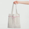 2024 Hot Sale Y2K Ballet for Pink Bows Design Girls Tote Bag Summer Open Closure Knitted Crochet Portable for Beach Winter