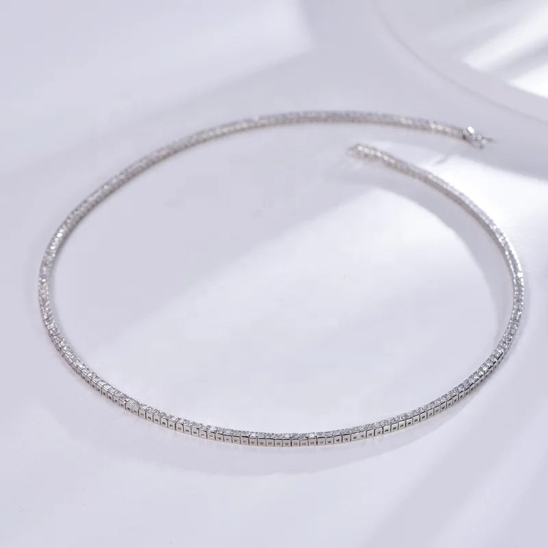 Women Men Tennis Necklace 18K White Gold Plated 4.0mm Square Cut Zircon Diamond Tennis Chain Necklace