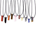 Zooying Rectangular Natural Crystal Aquamarine Rose Quartz Amethyst Stone Necklace with Black Leather