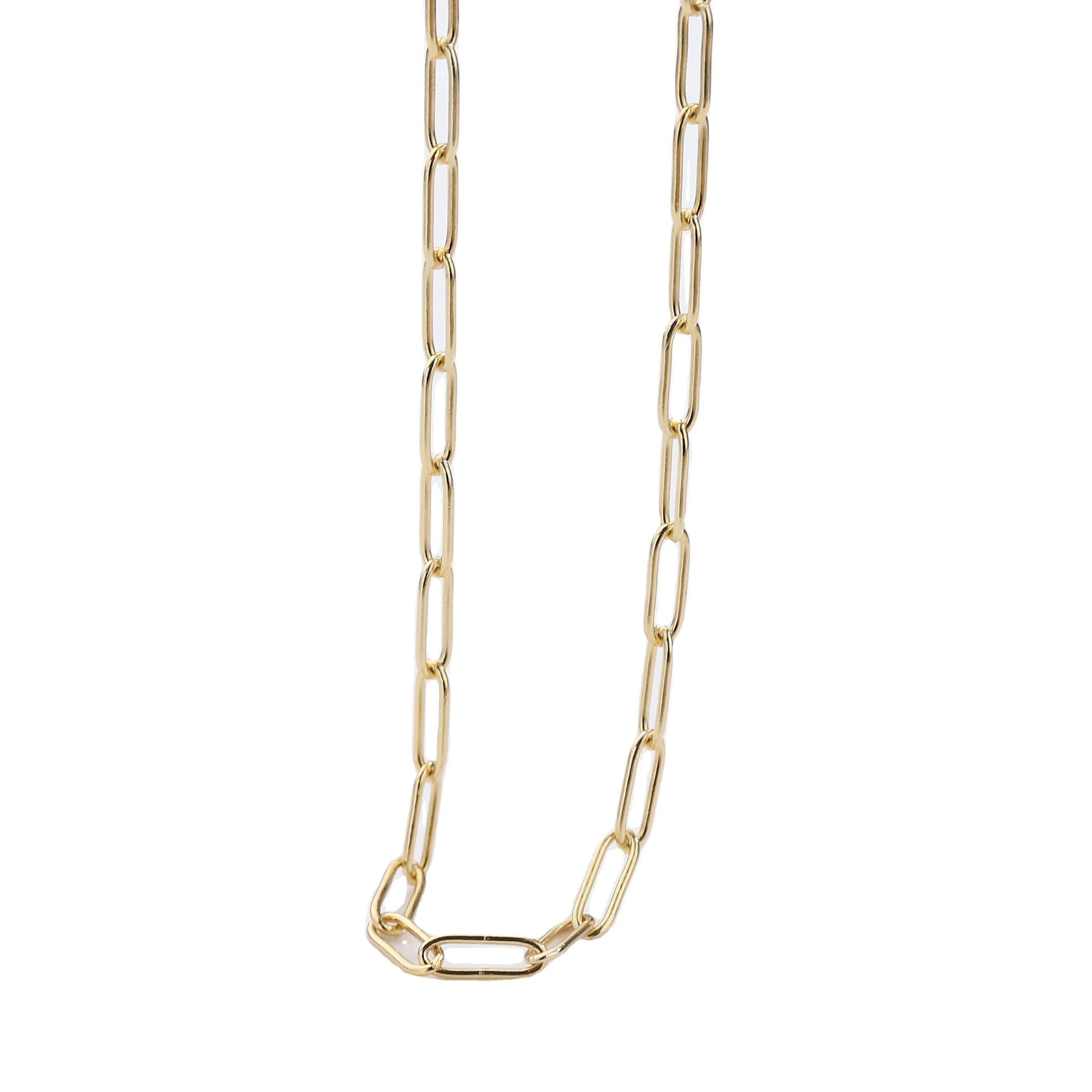 Hot Wholesale Gold Plated Thick Chain Necklace 925 Silver 18K Paperclip Chain Necklace Woman Jewelry