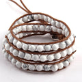 6mm Black Volcano Stone Beads Women Bracelet  3 Row Leather Bracelet White Howlite Stone Wrap Bracelet