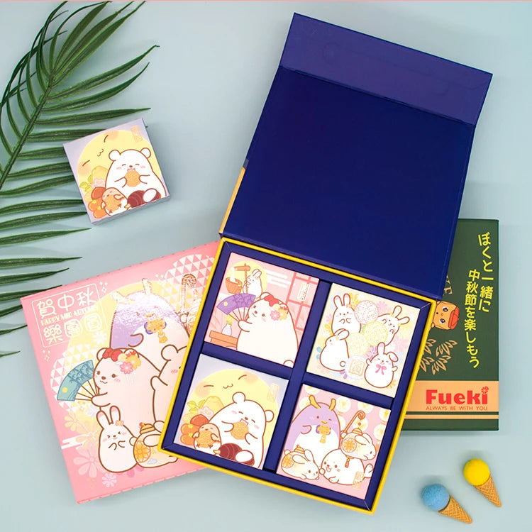 Customized Square Rigid Cardboard Gift Box for Mid Autumn Festival Mooncakes Matt Lamination Embossing Recyclable Food Packaging