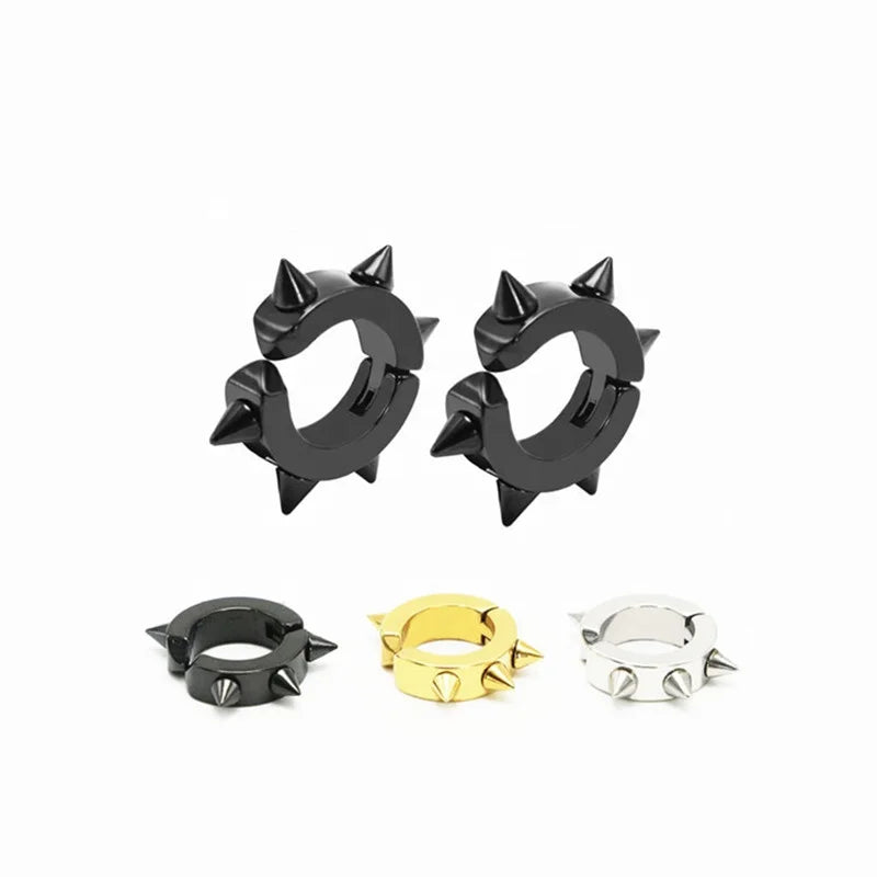 316L Surgical Stainless Steel Six Thorns Non Piercing Earring Stud Clip on Hoop Ear Cuff Unisex Spike Earring Hoop