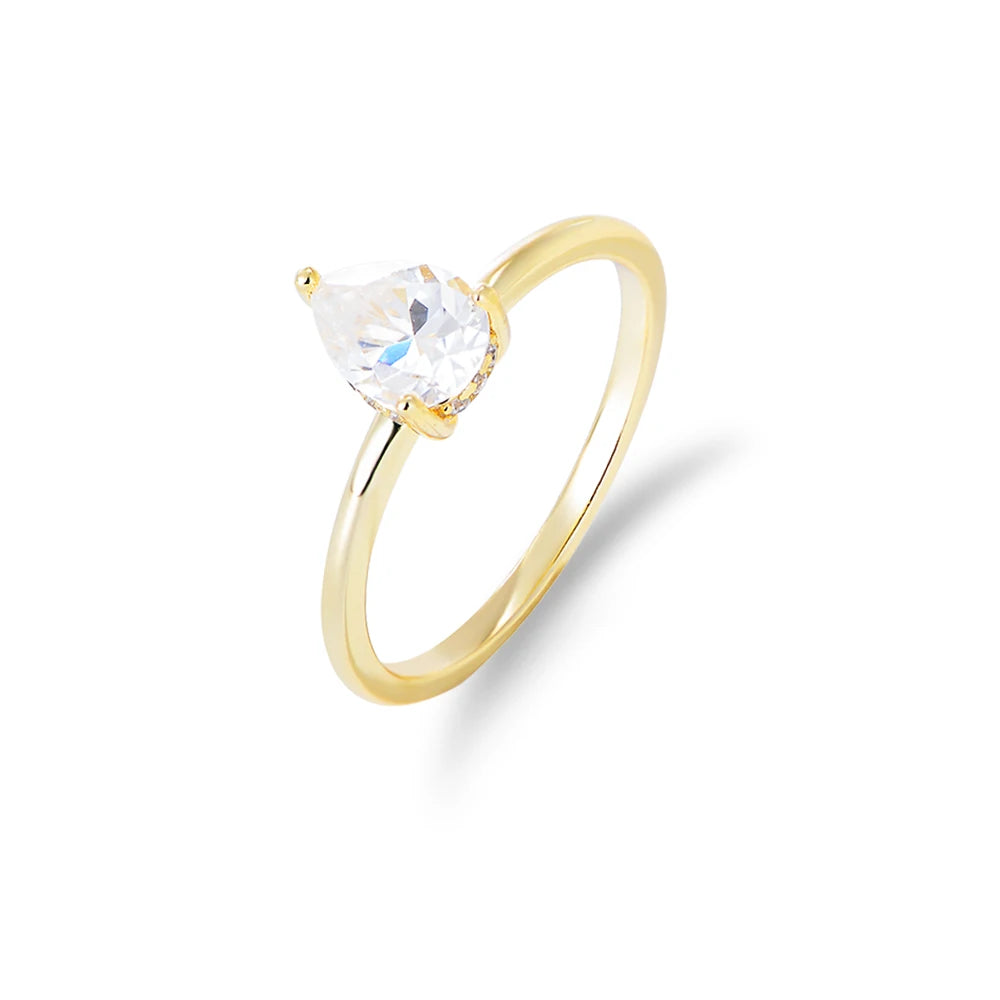 Plated Engagement Diamond Couple Pear Cut Ring Gold Well Designed Sterling Silver 14K 30 Women's Round Zircon Stone Claw Setting