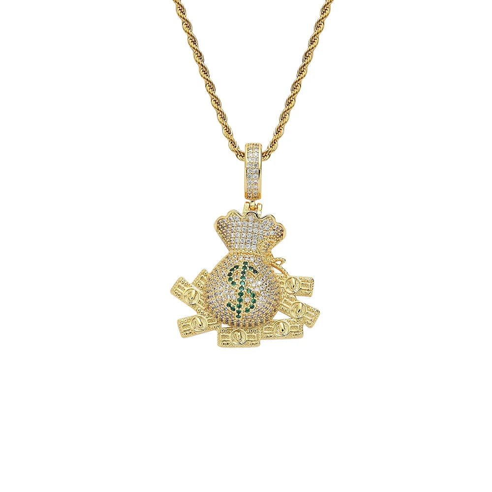 CN333  Brass Prong Setting Zircon  Pendant Iced Out Hip Hop CZ Necklace Bling Bling Jewelry