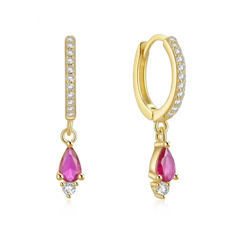 Accessories Women Permanent Jewelry Green Zircon Dangle Earring 18k Gold Plated Pendant Earrings