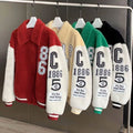 Men's Winter Street Style Red Fleece Varsity Jacket Letter Pattern Waterproof Breathable Reversible Eco-Friendly