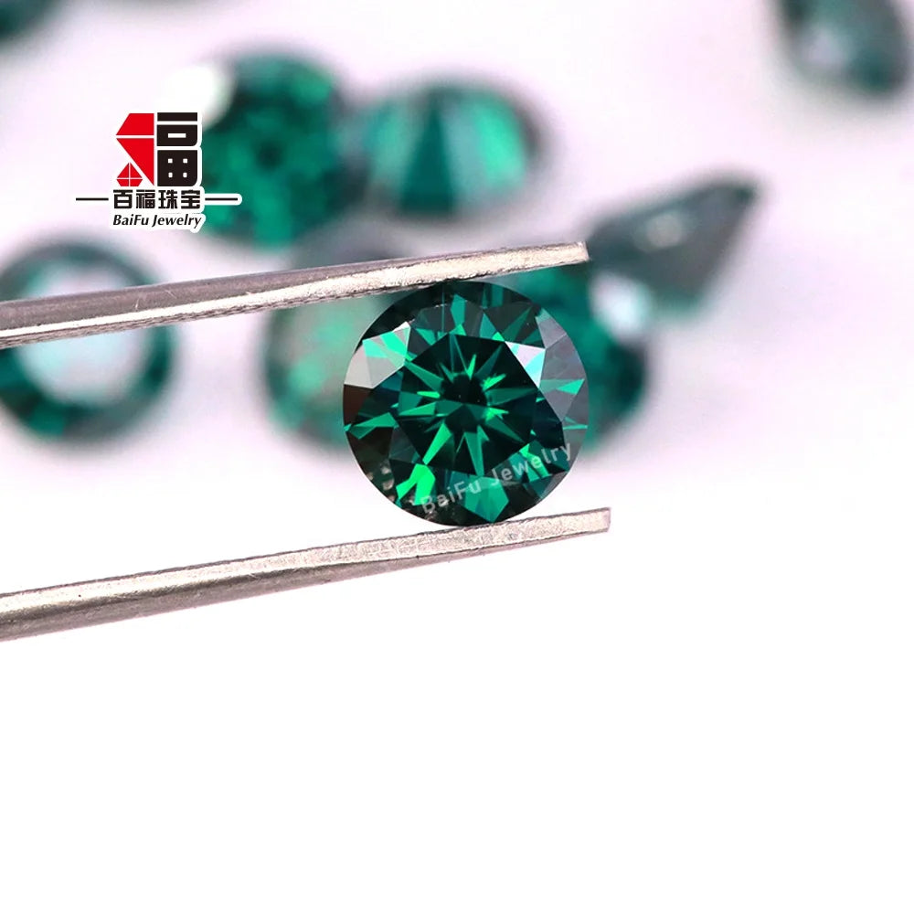Baifu Jewelry Factory Price Round Loose Dark Green Moissanite Stone