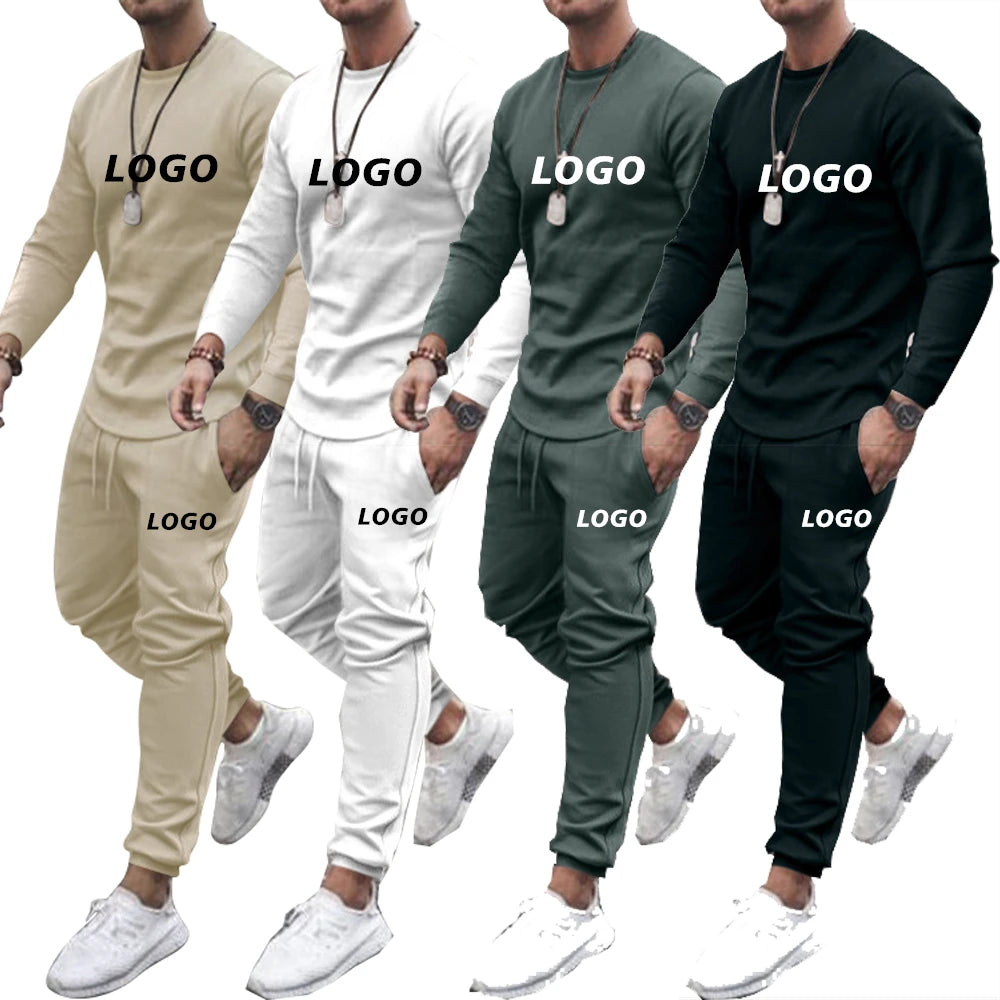 2024 Men's Eco-Friendly Training Sweat Suit Plus Size Plain Hoodie Joggers and Tracksuit Spring Jogging Wear