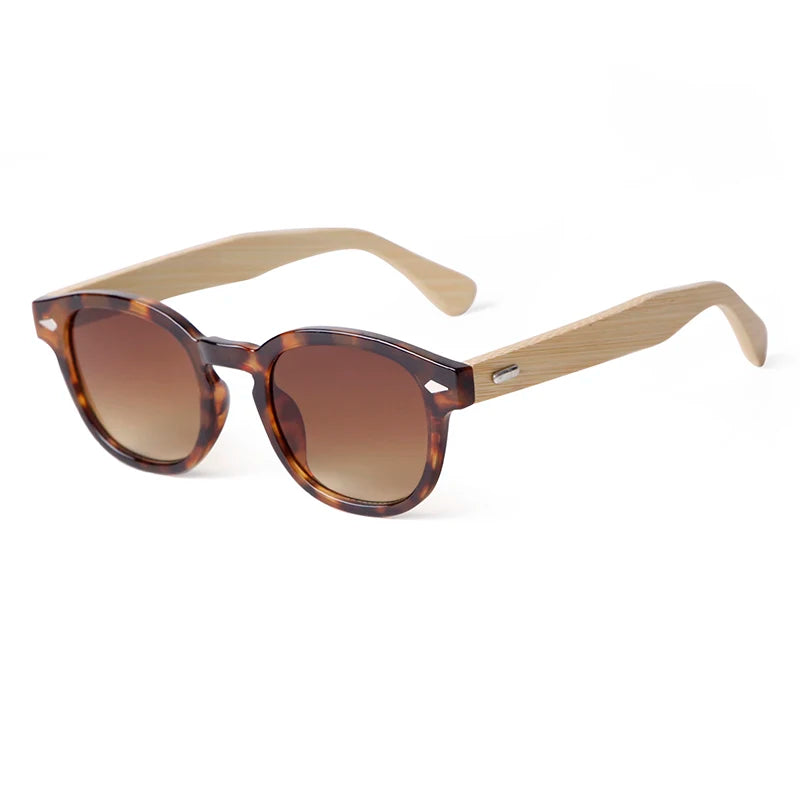 STY22726 Vintage Round Wholesale Sun Glasses Cross-Border Black Frame UV Protection Glasses Classic Pop Rivet Wood Sunglasses