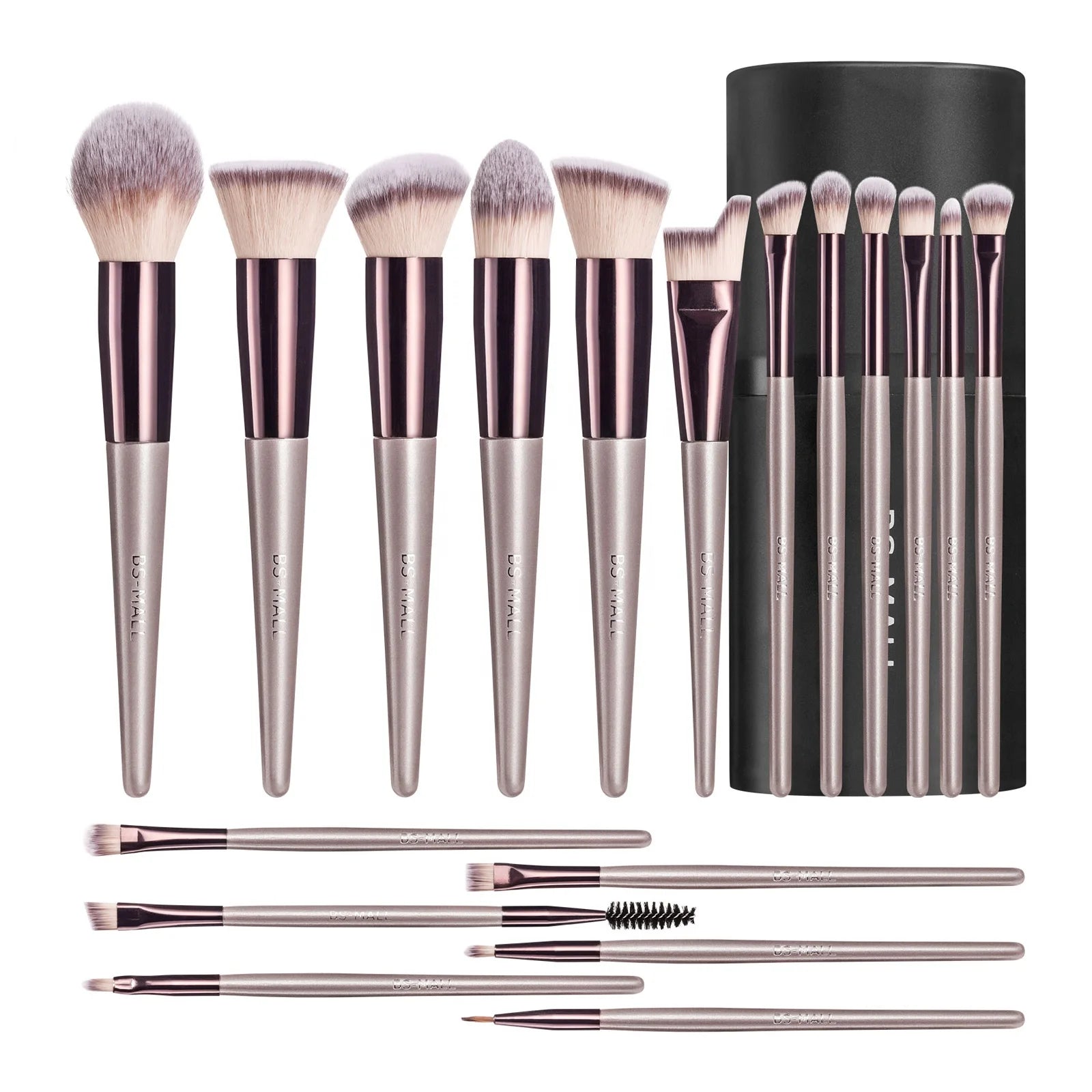 BS-MALL High Quality Face Makeup Brushes Tool 18PCS Champagne Gold Custom Logo OEM Wholesale Synthetic Vegan Brushes Makeup Set