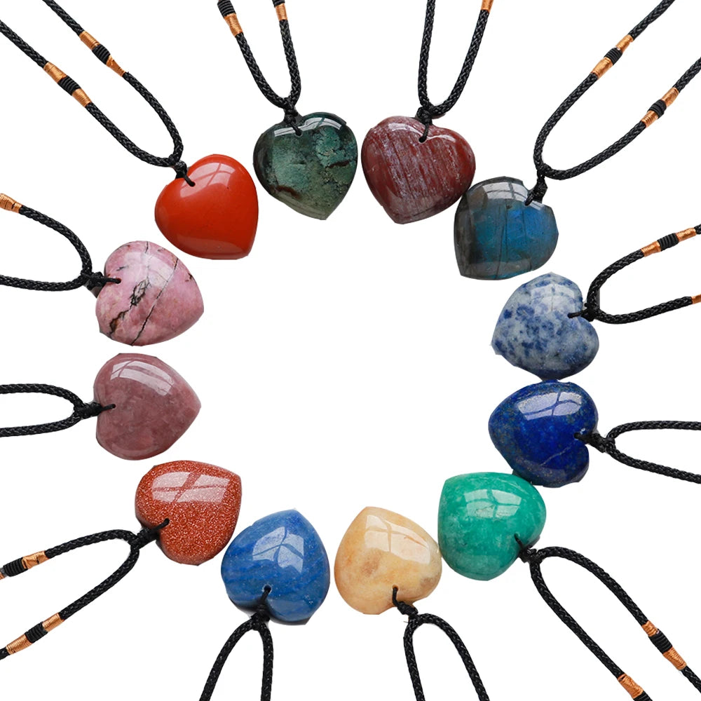 Wholesale Natural Crystal Pendant Healing Heart Quartz Necklace love Gemstone Pendant