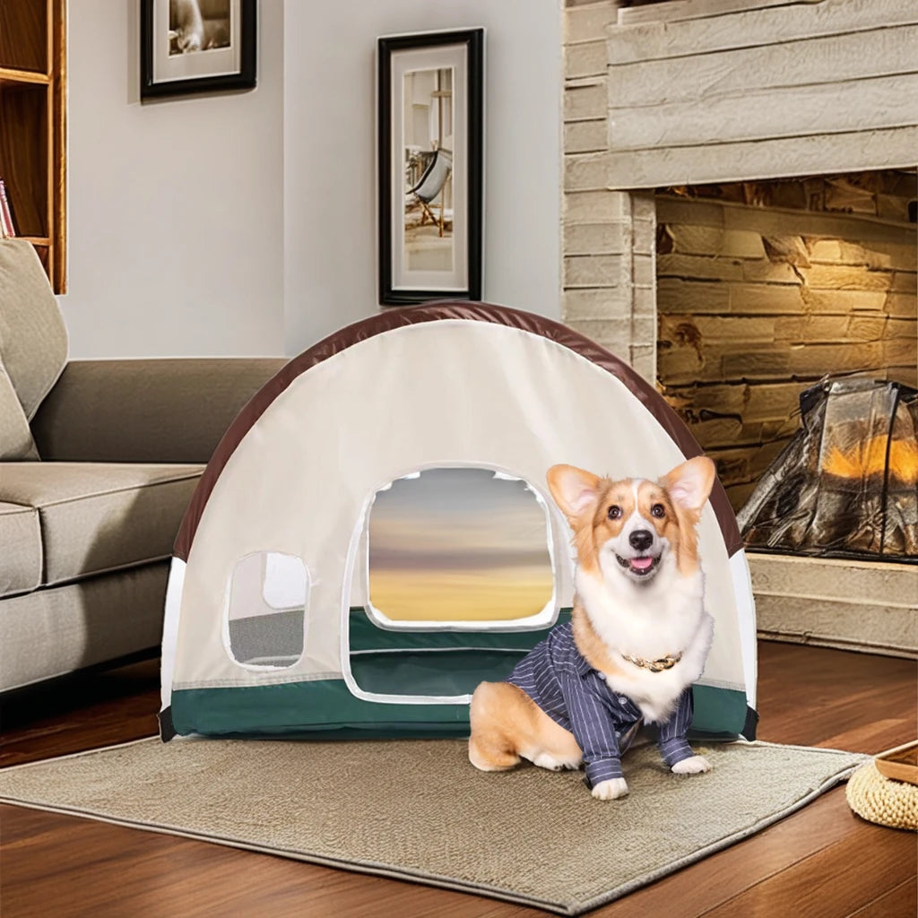Semi-Cylindrical Double-Door Pet Tent Outdoor Foldable Breathable Nest Removable Washable Oxford Fabric Mesh Small Animals