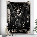 Black White Witch Tarot Card Pattern Blanket Tapestry Wall Hanging Witchcraft Psychedelic Decor
