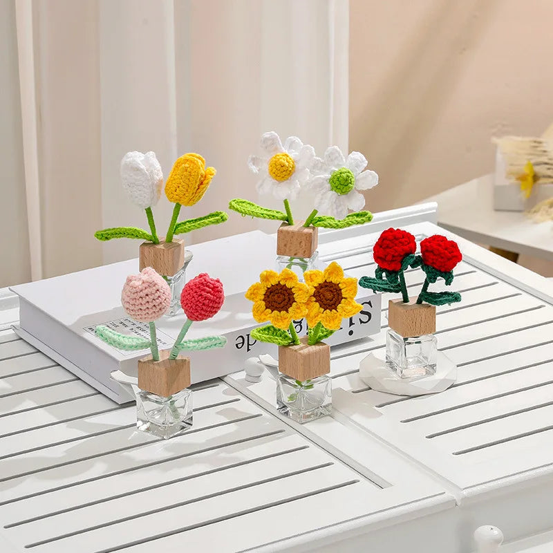 D137 Exquisite Car Decoration Ornament Car Mounted Aromatherapy Handmade Creative Weaving Sunflower