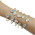 BC2097 Popular Double 18k Gold Plated CZ Micro Pave Evil Eyes Shell MOP Heart Cross Hamsa Hand Charms Cuff Bangles for Ladies