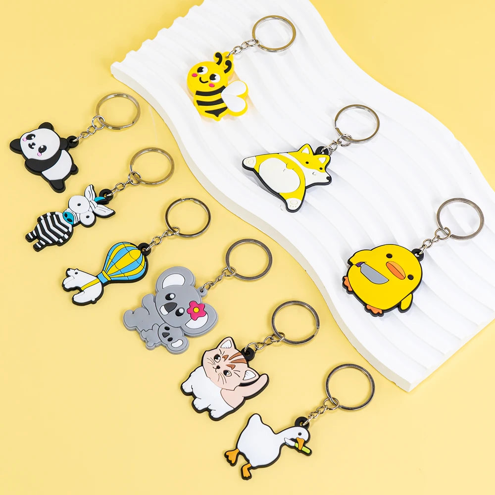 Trendy Custom 2D Soft Rubber Cartoon Keychain Animal Keyring Bulk Wholesale Anime Character Rubber Gift for Pet Lovers