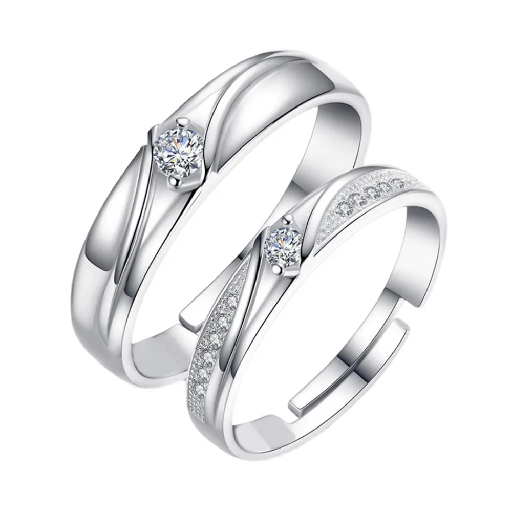 Wholesale Silver Plated Zircon Stones Rings for Girl and Boy 925 Mark Couples Rings Adjustable Size Fashion Wedding Ring Jewelry