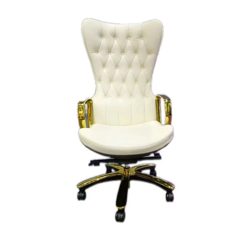 Luxury Heavy-Duty High Back Executive Swivel Lift Chair Modern White PU Leather Boss Office Furniture Ergonomic Aluminum Frame