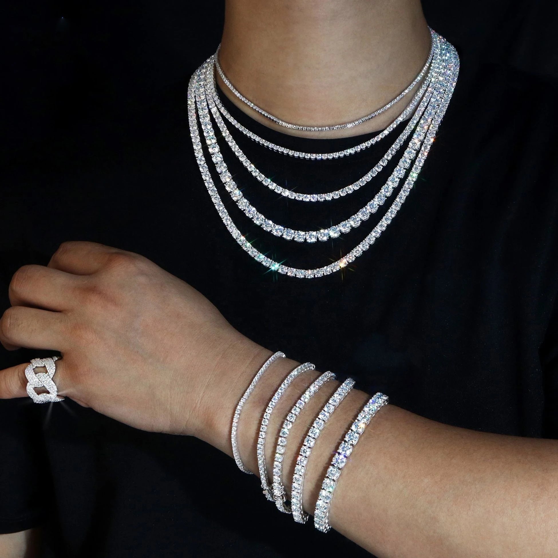 Most Popular 2mm-6.5mm VVS Moissanite Tennis Bracelet Classic Vintage 925 Sterling Silver Moissanite Diamond Chain Necklace