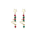 925 Sterling Silver Red Green Cz Christmas Tree Spiral Star Drop Earrings for Women Jewelry Gifts