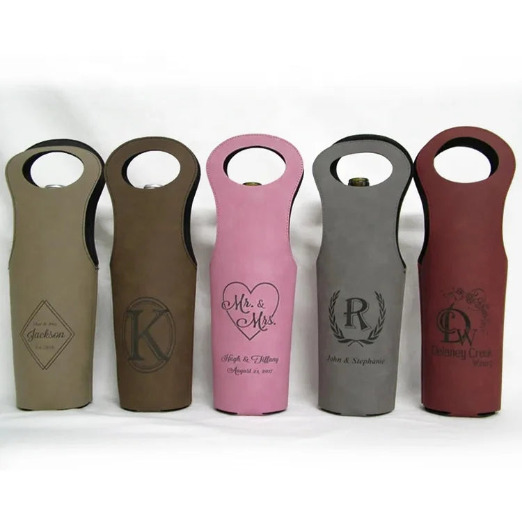 Personalized Laser Leatherette Wine Carrier Pouch Portable Wine Picnic Bag