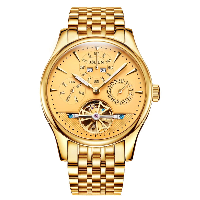 JSDUN 8992 Chinese Supplier High End Custom Couple Waterproof Coated Glass Stainless Steel Mechanical Watch