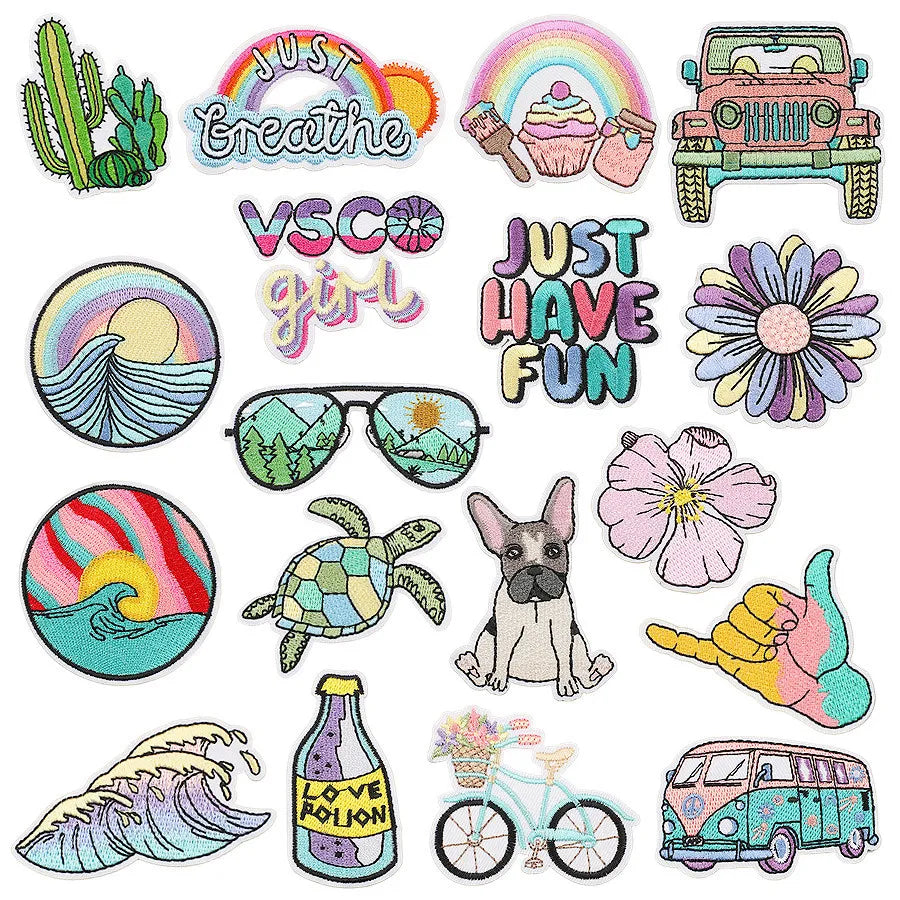 Iron on  Computer Embroidery Beach Vocation Style Wave Tortoise Sun Glass Bus Patch
