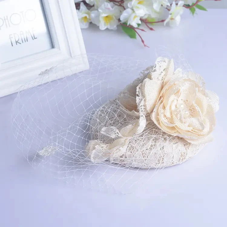 Fascinators Hat Headwead Wedding Flower Veil Feathers Hair Clip for Women