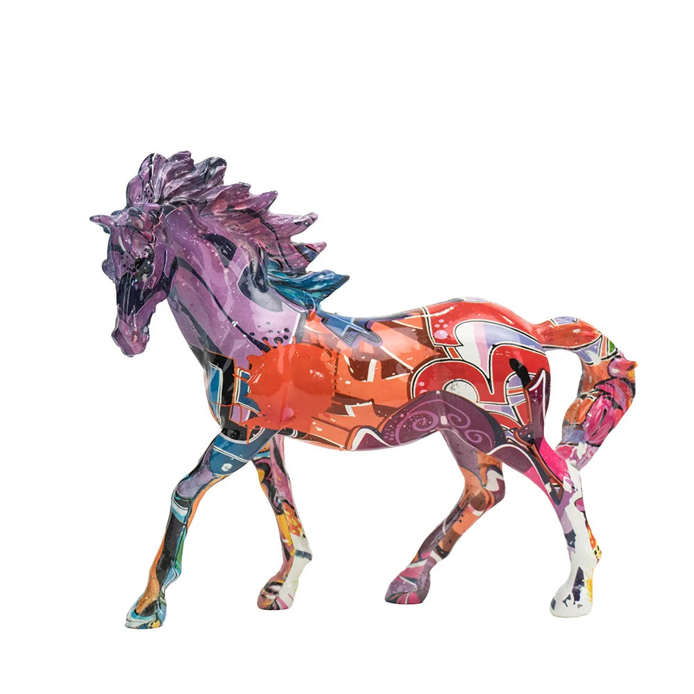 Handmade Resin Horse Sculpture for Office Home Decoration Water Transfer Printing Animal Statue Crafted Water Transfer Printing