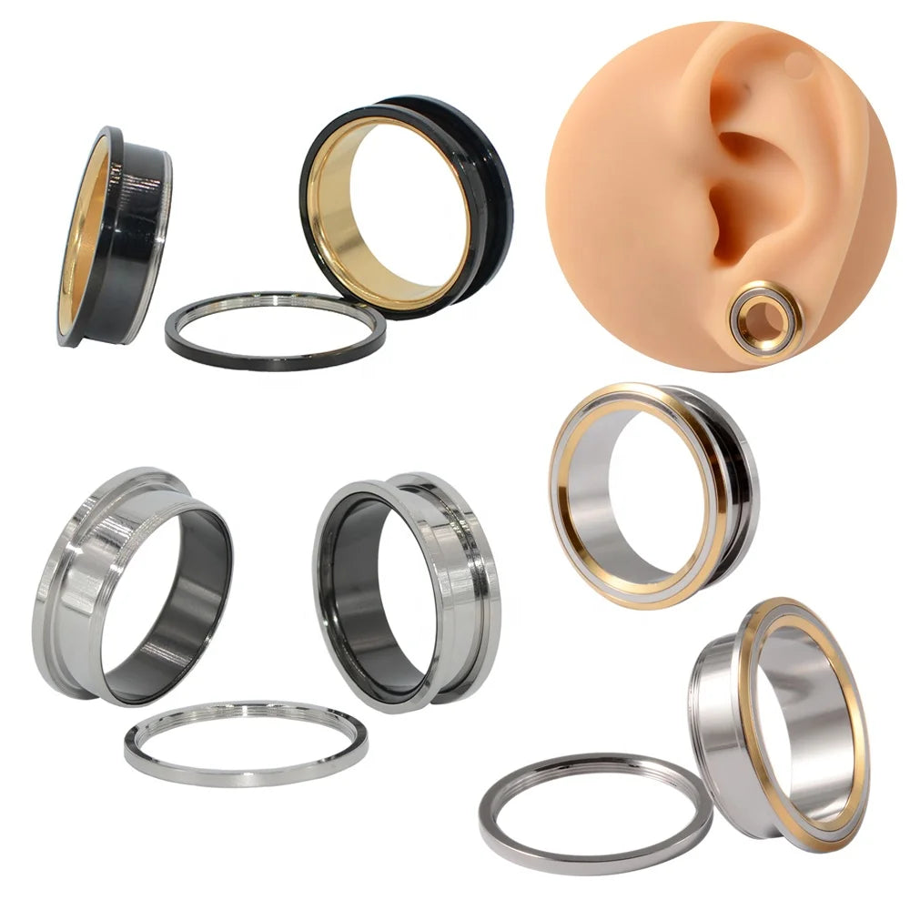 6-30mm Double Color Classic Wedding Party Gift Ear Gauges Stainless Steel Ear Plugs Tunnels Piercing Jewelry External Thread