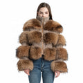 Jancoco Fashion Natural Long Sleeve Overcoat Real Raccoon Fur Coat Women