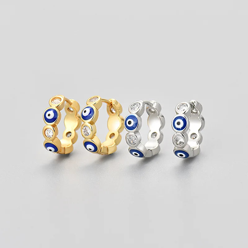 Turkish Evil Eye Copper Gold Plated Oil Drop Evil Eye Small Hoop Earrings Fashion Hot Selling Niche Design