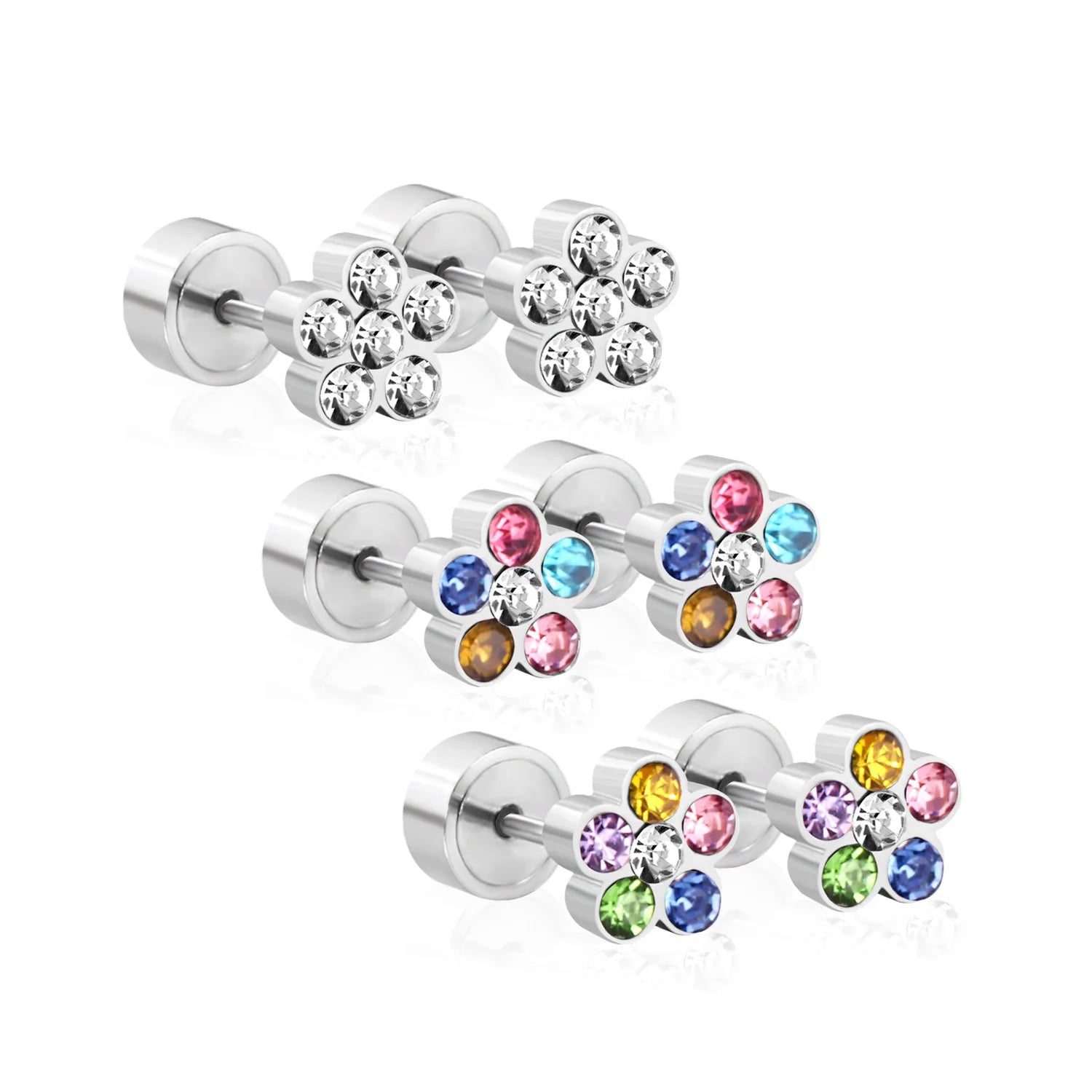 New Stainless Steel Star Butterfly Cubic Zircon Flower Studs with Screw Stopper
